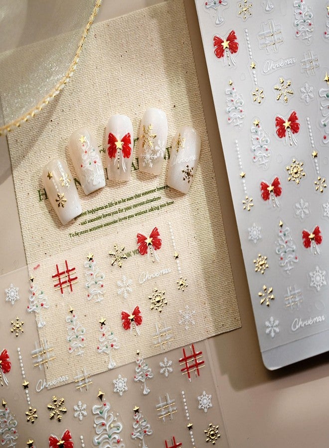 winthrop Christmas Nail Art Stickers– 3D Winter Holiday Red Bow, Snowflakes, Christmas Tree Designs – Self-Adhesive Decals for DIY Christmas Nails Manicure Decorations(1 Sheet) - Image 3